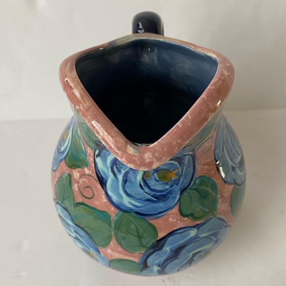 Lesal Ceramics Beautiful  Handpainted Vase/Pitcher Blue Roses Small 7'x6' - Picture 5 of 11